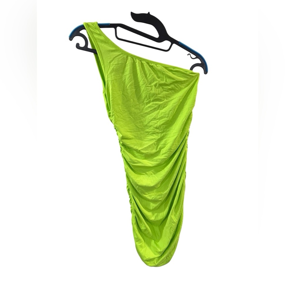SHEIN Bright Green One Shoulder Ruched Dress